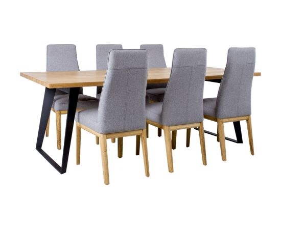 Dining set LISBON  with 6-chairs (19968) particle board with natural oak veneer, black metal legs