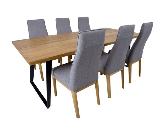 Dining set LISBON  with 6-chairs (19968) particle board with natural oak veneer, black metal legs