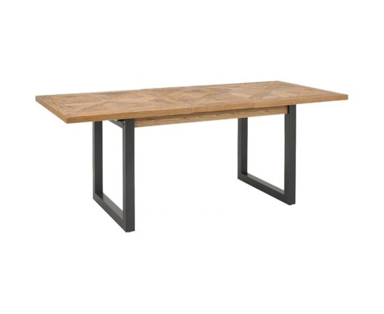 Pusdienu galds INDUS 190 / 240x100xH76,5cm, mozaīkas ozola finiera galda virsma, pelēkas metāla kājas