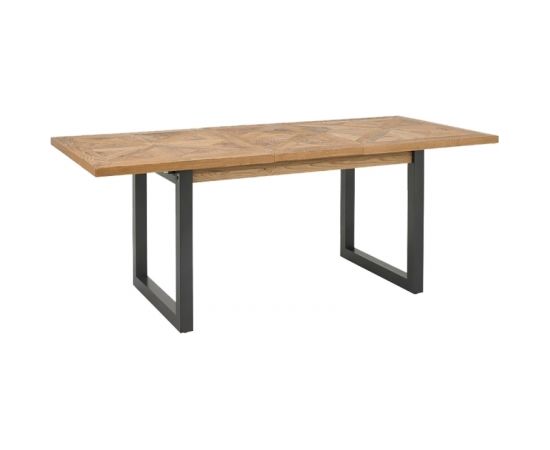 Pusdienu galds INDUS 190 / 240x100xH76,5cm, mozaīkas ozola finiera galda virsma, pelēkas metāla kājas Ēdamistabas galdi