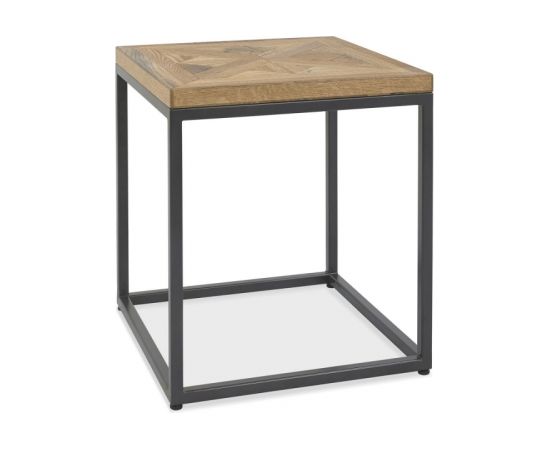 Papildu galds INDUS 45x45xH50cm, mozaīkas ozola finiera galda virsma, pelēks metāla rāmis