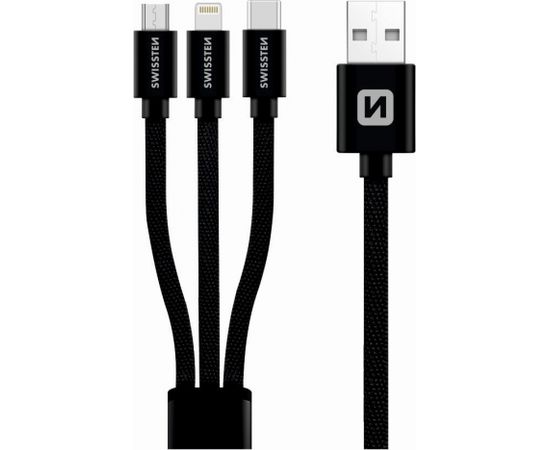 Swissten Textile Universal 3in1 USB-C / Lightning Data MFI / MircoUSB-кабель 1,2 м, черный