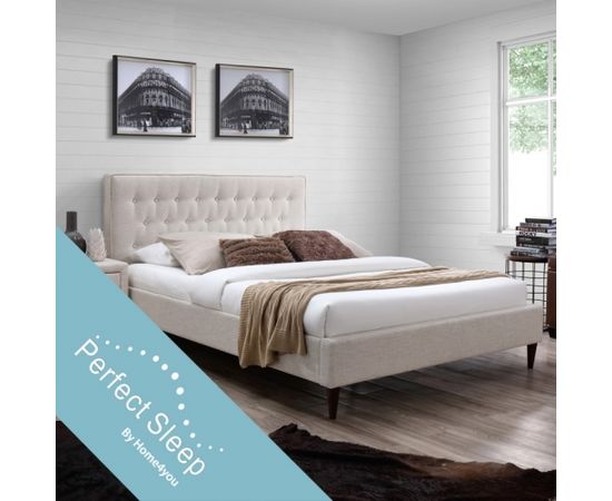Кровать EMILIA с матрасом HARMONY DELUX (2 x 85265) 180x200см, обивка из мебельного текстиля, цвет: светло-бежевый