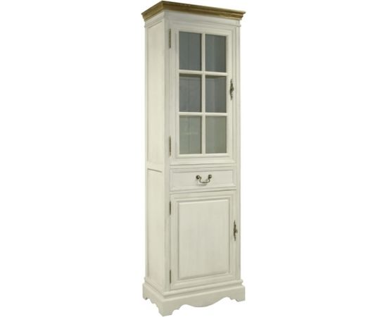 Шкаф-витрина SAMIRA с 2-дверьми и ящиком, 60x35xH195,5см, цвет: антично-белый/коричневый