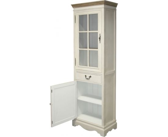 Шкаф-витрина SAMIRA с 2-дверьми и ящиком, 60x35xH195,5см, цвет: антично-белый/коричневый Витрины