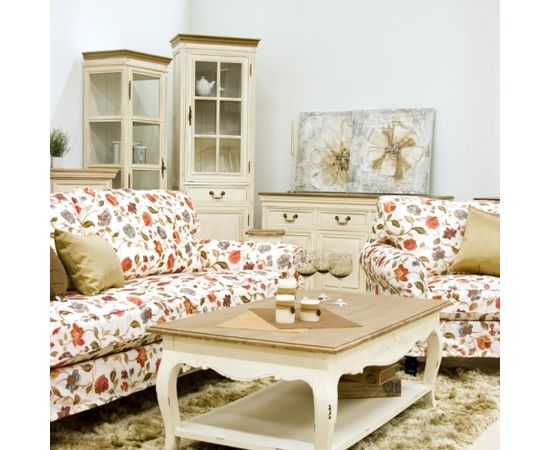 Шкаф-витрина SAMIRA с 2-дверьми и ящиком, 60x35xH195,5см, цвет: антично-белый/коричневый Витрины