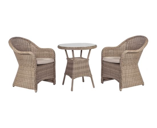 Садовая мебель TOSCANA стол и 2 стула (10522) D65xH73см, алюминиевая рама с пластиковым плетением, цвет: серо-бежевый