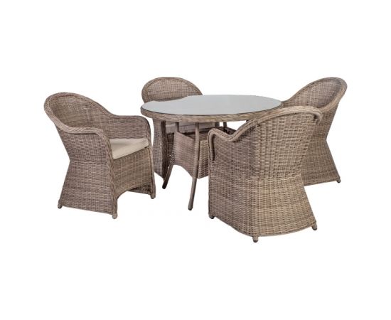 Dārza mēbeļu komplekts TOSCANA galds un 4 krēsli (10522) D65xH73cm, alumīnija rāmis ar plastikāta pinumu, krāsa: pelēcīg