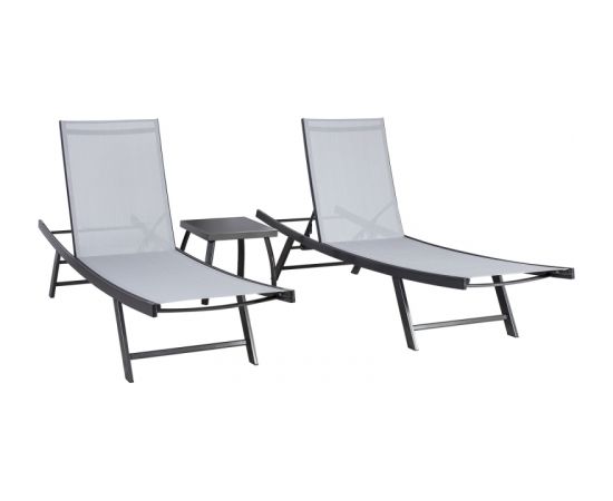 Dārza mēbeļu komplekts ARIO galdiņš un 2 sauļošanās krēsli, tērauda rāmis, krāsa: pelēka
