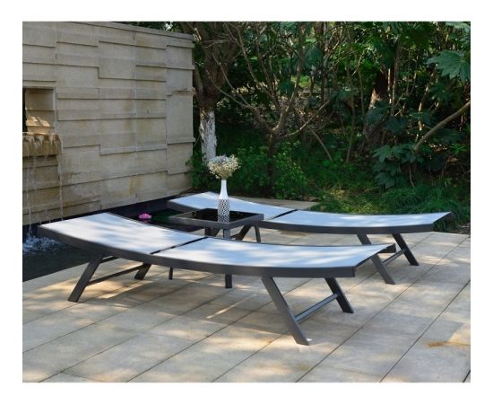 Садовая мебель ARIO cтолик вспомогательный и 2 шезлонга, стальная рама, цвет: серый