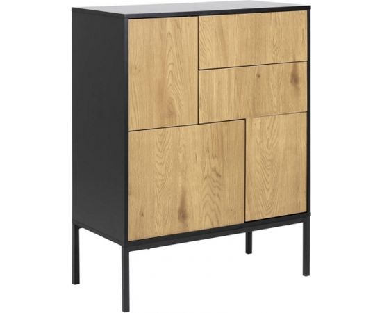 Kumode SEAFORD, 80x40xH103cm, rāmis MDF, lakots, matēts melns, 3 durvis, savvaļas ozolkoka papīrs, 2 atvilktnes, pulverp