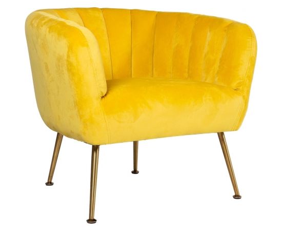 Atpūtas krēsls TUCKER 78x71x69cm, materiāls: samts, krāsa: dzeltens, kājas: nerūsējošs tērauds zelta krāsa