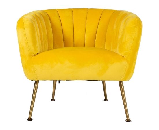 Кресло TUCKER 78x71xH69см, материал покрытия: бархат, цвет: жёлтый, ножки: нержавеющая сталь золотого цвета