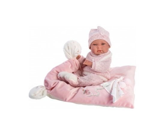 Llorens Кукла малышка Ника 40 см на розовой подушке, c соской (виниловое тело, двигает руками/ногами) Испания LL73860