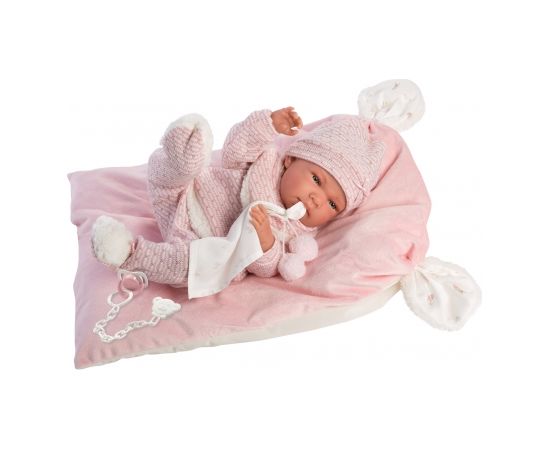Llorens Кукла малышка Ника 40 см на розовой подушке, c соской (виниловое тело, двигает руками/ногами) Испания LL73860