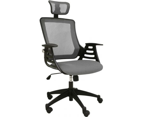 Рабочий стул MERANO с подголовником, 64,5x49xH96-103см, сиденье и спинка: сетка из ткани, цвет: серый