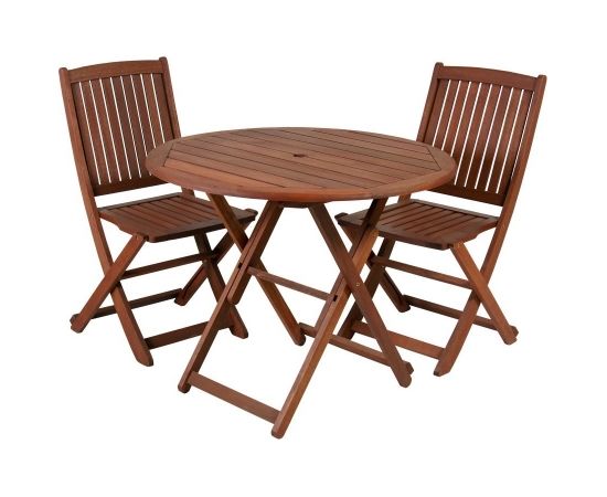 Мебель для балкона NANTES стол и 2 стула (07098), D70xH74см, складной, дерево: меранти, обработка: промасленный