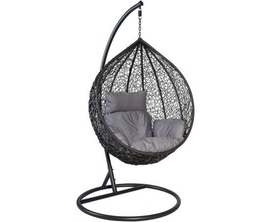 Подвесное кресло DROPLET с подушками, 125x125xH200cм, ножка:стальная труба, сиденье: плетение из пластика, тёмно-серый