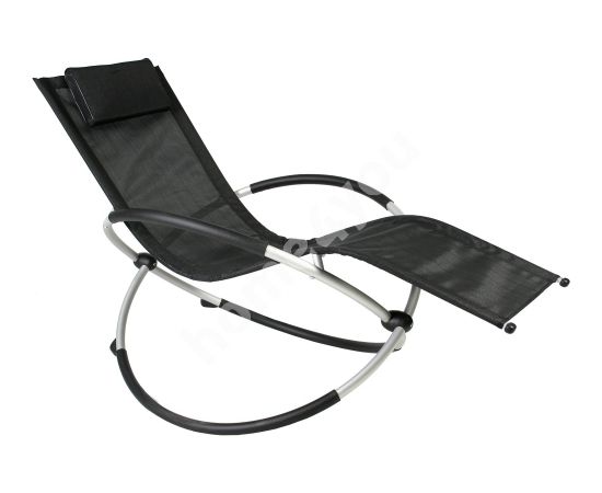 Guļamkrēsls 145x77x86cm, saliekams, sēdeklis: tekstils, krāsa: melns, rāmis: alumīnijs, krāsa: sudrabots
