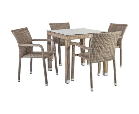Садовая мебель LARACHE стол и 4 стула(2102), 80x80xH75см, рама: алюминий с плетением из пластика