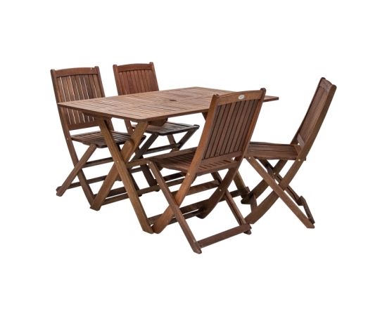 Dārza mēbeļu komplekts MODENA, galds un 4 krēsli (07098), saliekams, koks: meranti, apdare: piesūcināts ar eļļu