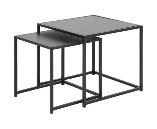 Kafijas galdiņš 2gab SEAFORD, galda virsma: melamīns, krāsa: pelēks, rāmis: melns metāls