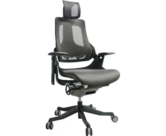 Biroja  krēsls WAU ar galvas balstu 65x49xH112-129cm, sēdeklis: audums, krāsa: pelēka, korpuss: melns