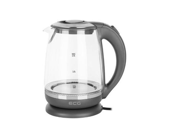 ECG Electric kettle RK 2020 Grey Glass, 2 L, 360° base with power cord storage, Blue backlight, 1850-2200 W / ECGRK2020GREYGLASS