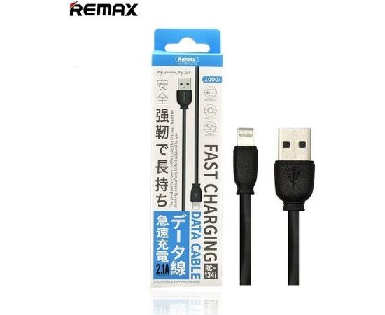 Remax RC-134i Universāls Apple Lightning 2.1A USB Datu un uzlādes Kabelis 1m Melns