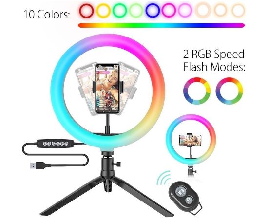 Blitzwolf BW-SL5 Universāls Selfie Stick ar 10 krāsu LED lampu  / Tri  Statnis / Bluetooth Tālvadības pults /  Melns