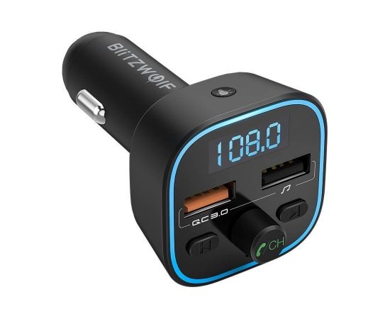 BlitzWolf BW-BC1 Bluetooth 5.0 FM-передатчик + Зарядка USB Quick Charge 3.0 / Micro SD / Черный