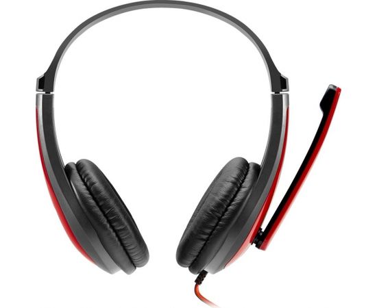 CANYON HSC-1 basic PC headset with microphone, combined 3.5mm plug, leather pads, Flat cable length 2.0m, 160*60*160mm, 0.13kg, Black-red