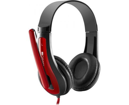 CANYON HSC-1 basic PC headset with microphone, combined 3.5mm plug, leather pads, Flat cable length 2.0m, 160*60*160mm, 0.13kg, Black-red