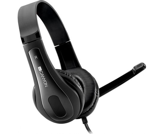 CANYON HSC-1 basic PC headset with microphone, combined 3.5mm plug, leather pads, Flat cable length 2.0m, 160*60*160mm, 0.13kg, Black