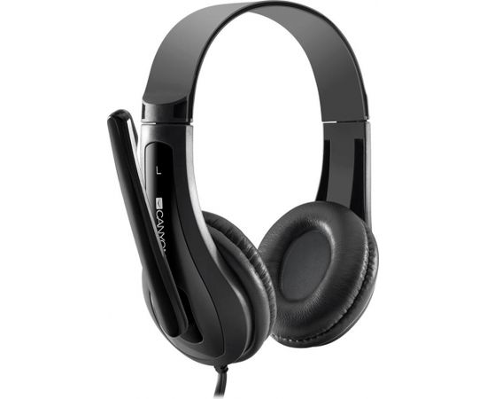 CANYON HSC-1 basic PC headset ar mikrofonu, combined 3.5mm plug, leather pads, Flat cable length 2.0m, 160*60*160mm, 0.13kg, Black