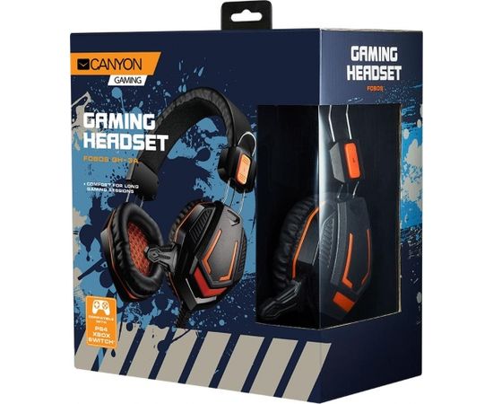 CANYON Gaming headset 3.5mm jack ar mikrofonu and volume control, with 2in1 3.5mm adapter, cable 2M, Black, 0.36kg