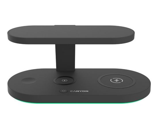 CANYON WS-501 5in1 Wireless charger, with UV sterilizer, with touch button for Running water light, Input QC24W or PD36W, Output 15W/10W/7.5W/5W, USB-A 10W(max), Type c to USB-A cable length 1.2m, 188*90*81mm, 0.249Kg, Black