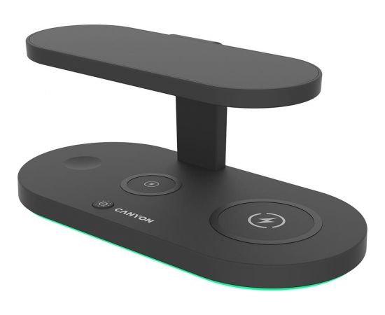 CANYON WS-501 5in1 Wireless charger, with UV sterilizer, with touch button for Running water light, Input QC24W or PD36W, Output 15W/10W/7.5W/5W, USB-A 10W(max), Type c to USB-A cable length 1.2m, 188*90*81mm, 0.249Kg, Black