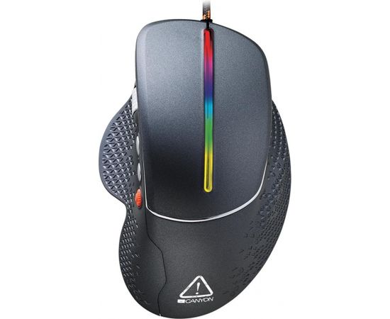Canyon Wired High-end Gaming Mouse with 6 programmable buttons, sunplus optical sensor, 6 levels of DPI and up to 6400, 2 million times key life, 1.65m Braided USB cable,Matt UV coating surface and RGB lights with 7 LED flowing mode, size:123*81*53mm, 150