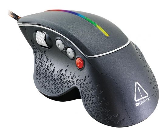 Canyon Wired High-end Gaming Mouse with 6 programmable buttons, sunplus optical sensor, 6 levels of DPI and up to 6400, 2 million times key life, 1.65m Braided USB cable,Matt UV coating surface and RGB lights with 7 LED flowing mode, size:123*81*53mm, 150