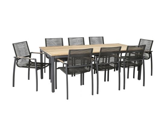 Dārza mēbeļu komplekts MONTANA galds un 8 krēsli (13269) tīkkoks, nerūsejošs tērauds, pulverkrāsojums