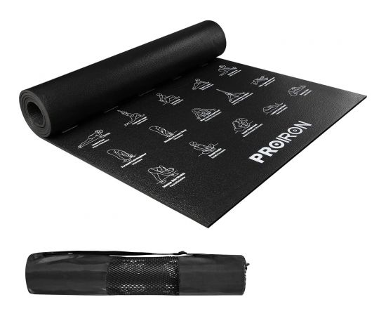 PROIRON Illustrated Yoga Mat  Gym Mat, 183 x 61 x 0.5 cm, Premium carry bag included, Black, Polyvinyl chloride