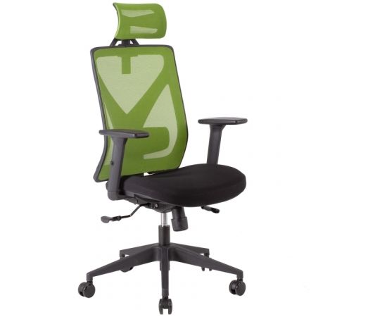 Рабочий стул MIKE 64x65xH110-120см, сиденье: ткань, спинка: сетка-ткань, цвет: чёрный/ зелёный