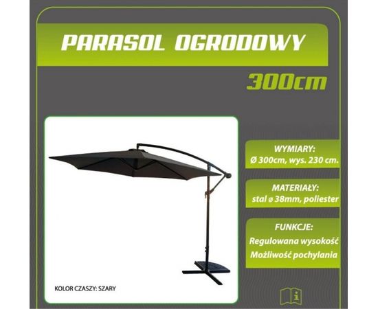 Saska Garden Saska dārza lietussargs ar pagarinājuma Pelēks 300x230 cm Зонты от солнца и аксессуары