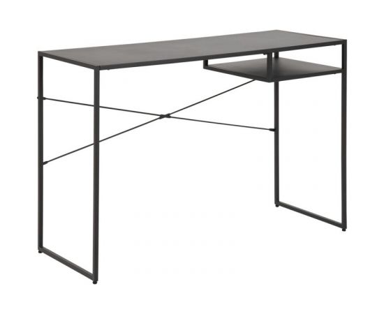 Письменный стол NEWCASTLE 110x45xH75см, с полкой, столешница: черный металл, рама: черный