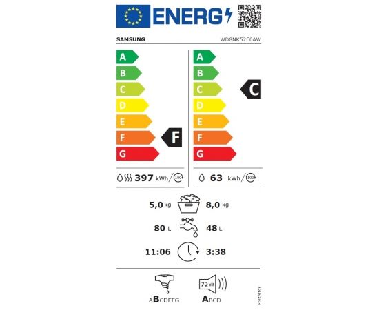 Samsung WD8NK52E0AW/LE Air Wash Veļas mašīna + Žāvētājs 8/5kg 1200rpm