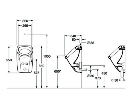 Gustavsberg 7G 51 Saval 2.0 pisuārs ar paslēptu ūdens pieslēguma vietu; uzstādīšanai ar paslēptu cauruļvadu sistēmu. Sifons jāpasūta atsevišķi. Писсуары