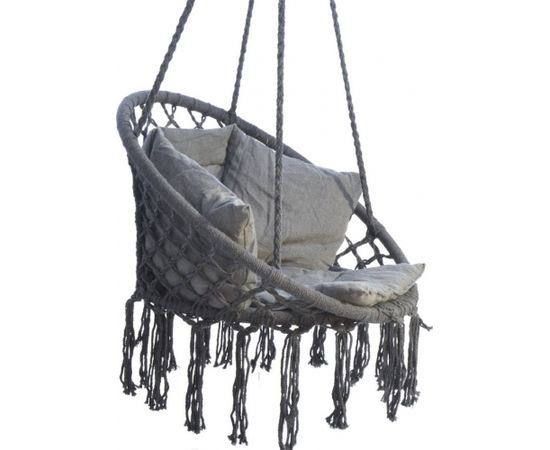 Saska Garden Hammock ažūra piekarināmais krēsls 80x60cm lukss ar spilvenu pelēks
