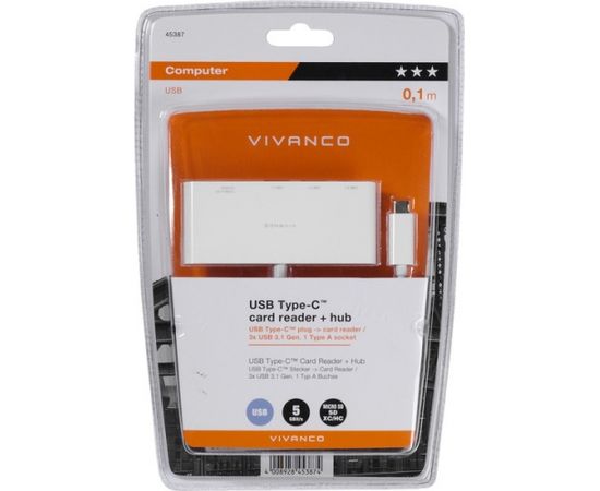 Vivanco считыватель карты памяти USB-C + hub 3-port (45387)