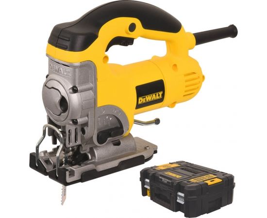 Dewalt DW331KT-QS Figūrzāģis 701W, 135mm ar augšējo rokturi, 0-3100 gājieni/min.,